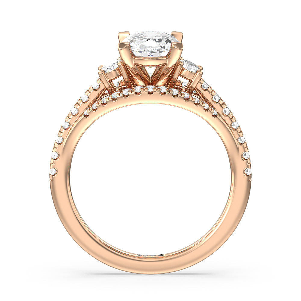 Oval Cut Side Stone Bridge Accent Engagement Ring with Lab Grown Diamond in 14KT Rose Gold view 2
