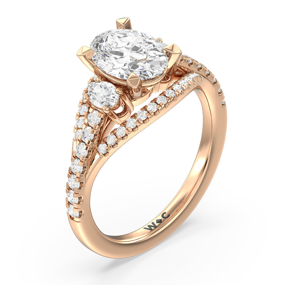 Oval Cut Side Stone Bridge Accent Engagement Ring with Lab Grown Diamond in 14KT Rose Gold view 3
