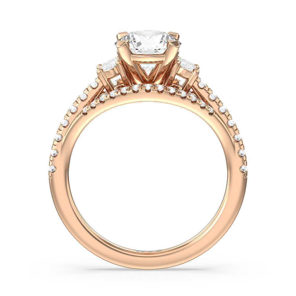 Round Cut Side Stone Bridge Accent Engagement Ring with Lab Grown Diamond in 14KT Rose Gold view 2
