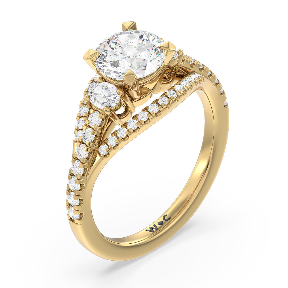 Round Cut Side Stone Bridge Accent Engagement Ring with Lab Grown Diamond in 14KT Yellow Gold view 3
