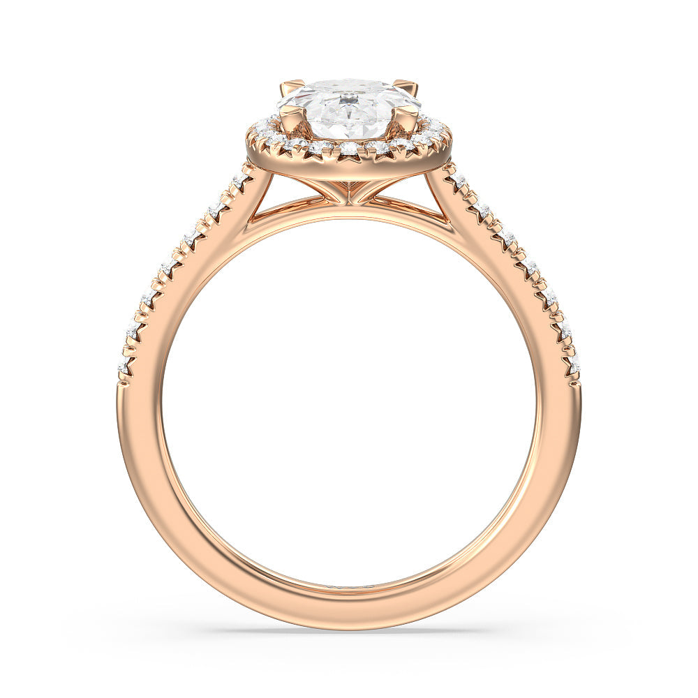 Oval Cut Halo Cathedral Studded Engagement Ring with Lab Grown Diamond in 14KT Rose Gold view 2
