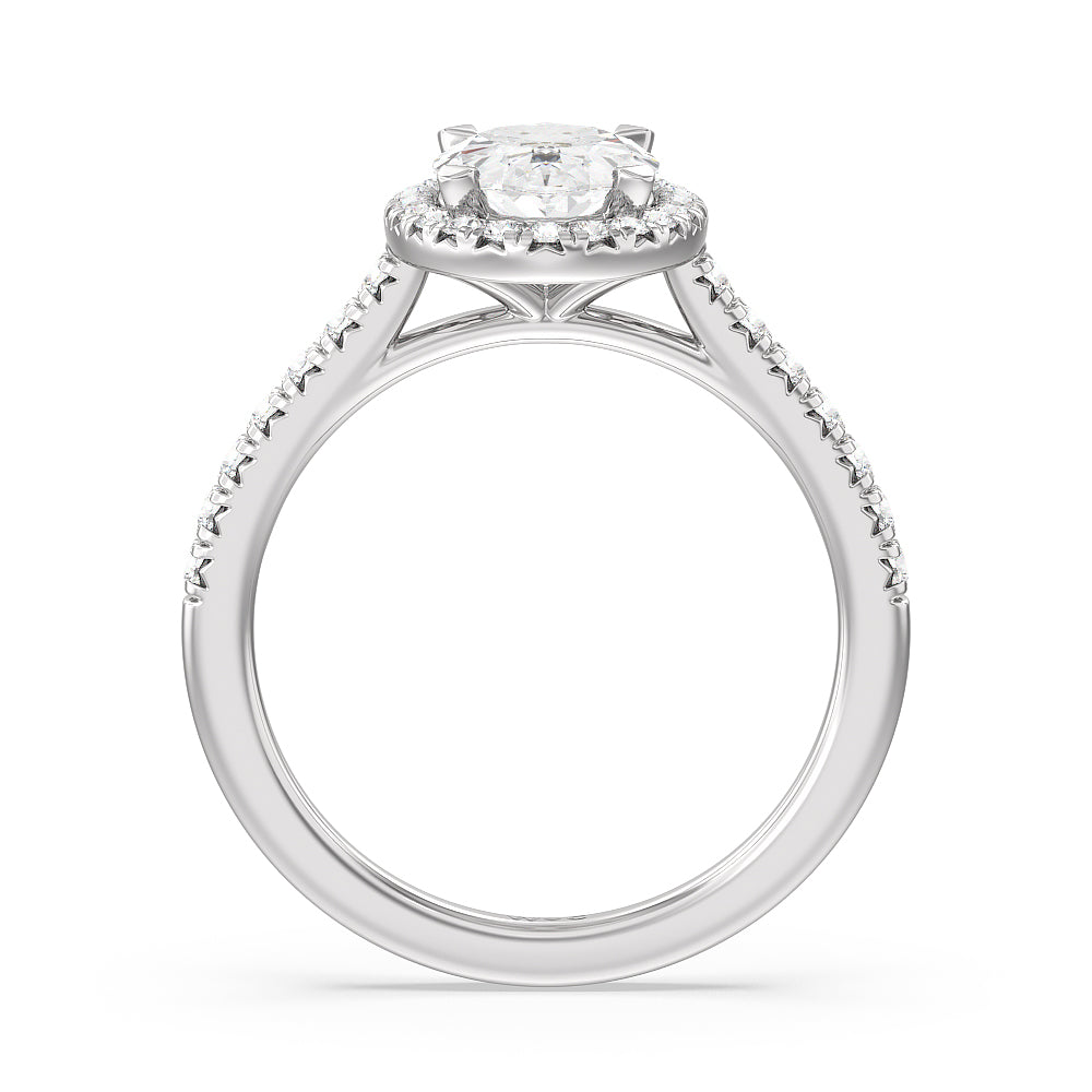 Oval Cut Halo Cathedral Studded Engagement Ring with Lab Grown Diamond in 14KT Platinum view 2
