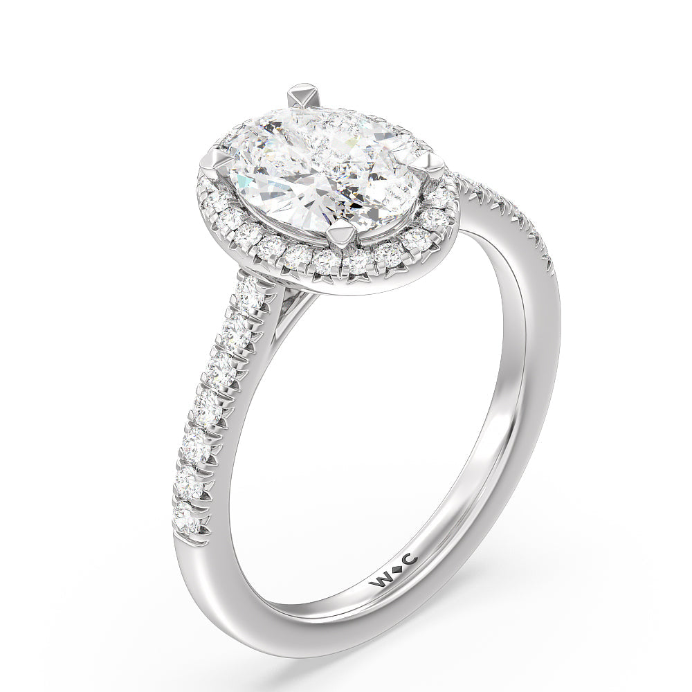 Oval Cut Halo Cathedral Studded Engagement Ring with Lab Grown Diamond in 14KT Platinum view 3
