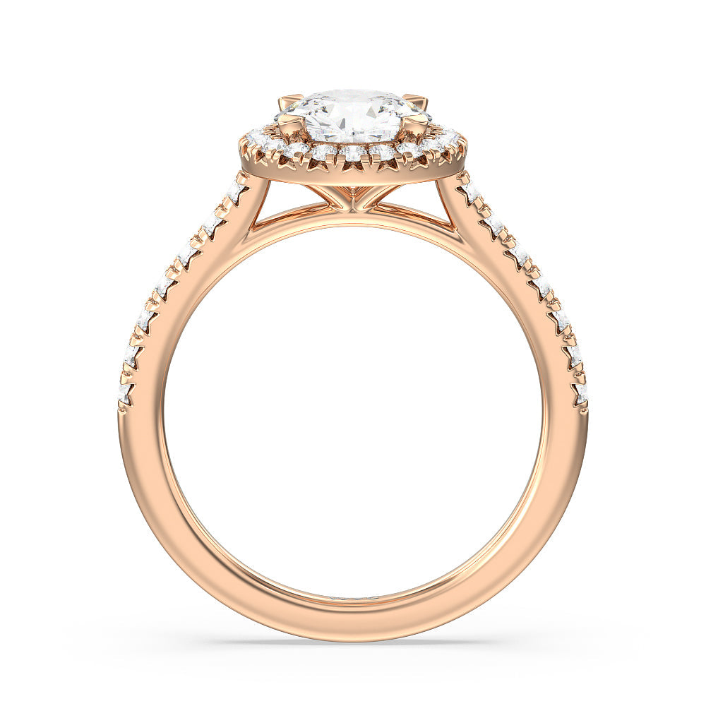 Round Cut Halo Cathedral Studded Engagement Ring with Lab Grown Diamond in 14KT Rose Gold view 2
