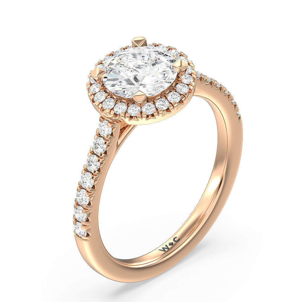 Round Cut Halo Cathedral Studded Engagement Ring with Lab Grown Diamond in 14KT Rose Gold view 3
