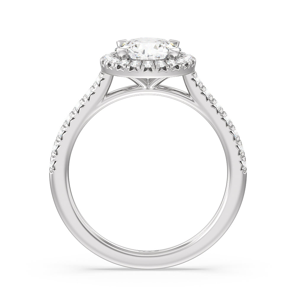 Round Cut Halo Cathedral Studded Engagement Ring with Lab Grown Diamond in 14KT Platinum view 2
