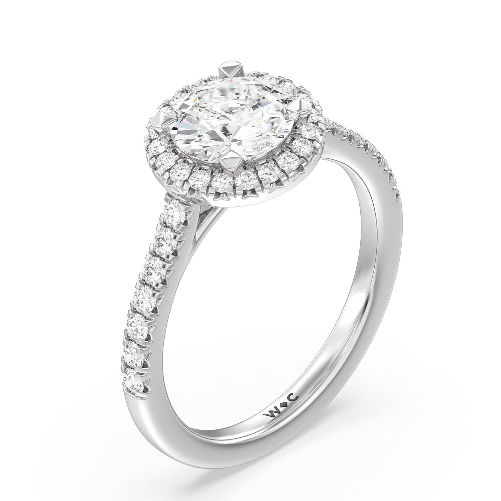 Round Cut Halo Cathedral Studded Engagement Ring with Lab Grown Diamond in 14KT Platinum view 3
