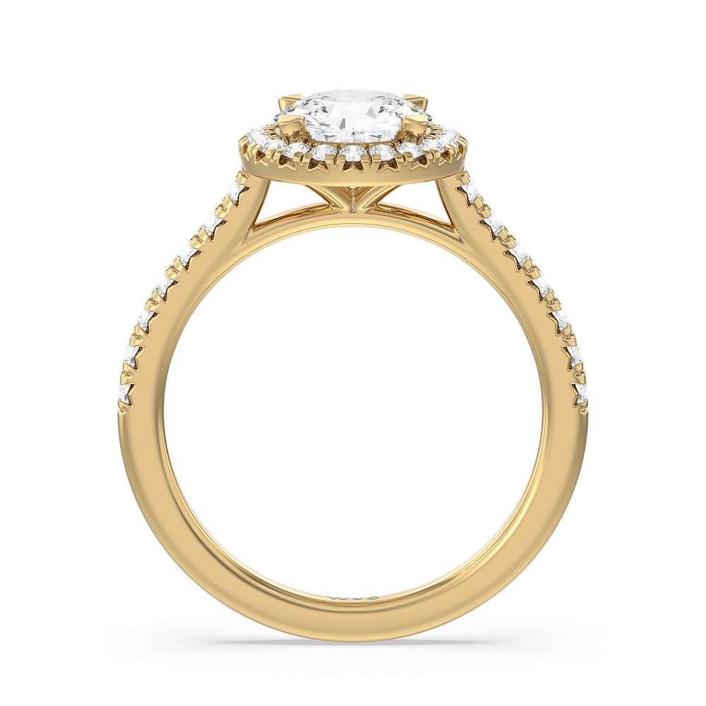 Round Cut Halo Cathedral Studded Engagement Ring with Lab Grown Diamond in 14KT Yellow Gold view 2
