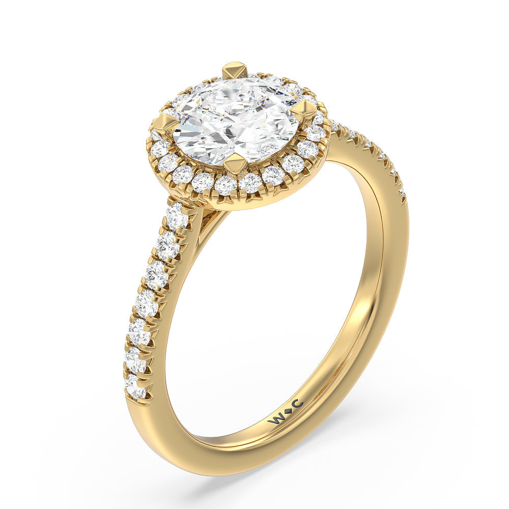 Round Cut Halo Cathedral Studded Engagement Ring with Lab Grown Diamond in 14KT Yellow Gold view 3
