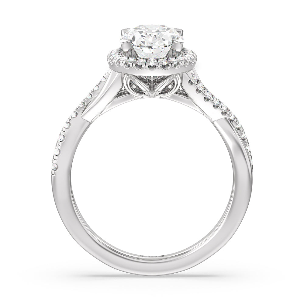 Oval Cut Crossover Split Cathedral Halo Engagement Ring with Lab Grown Diamond in 14KT Platinum view 2
