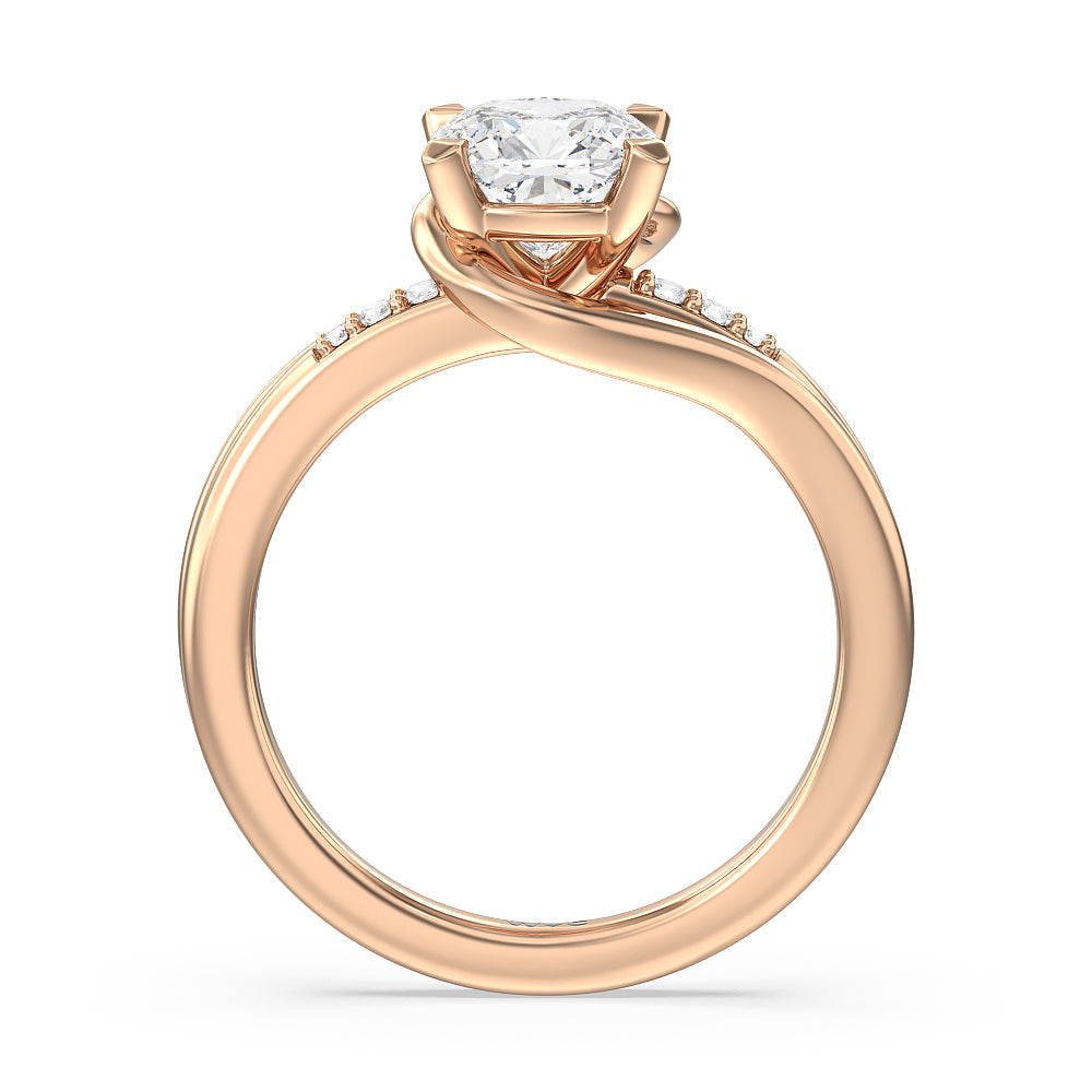 Cushion Cut Crossover Arm Studded Shank Engagement Ring with Lab Grown Diamond in 14KT Rose Gold view 2
