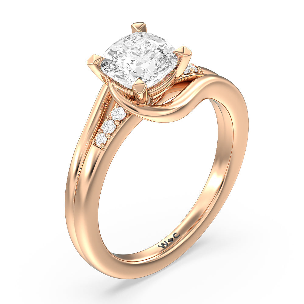 Cushion Cut Crossover Arm Studded Shank Engagement Ring with Lab Grown Diamond in 14KT Rose Gold view 3
