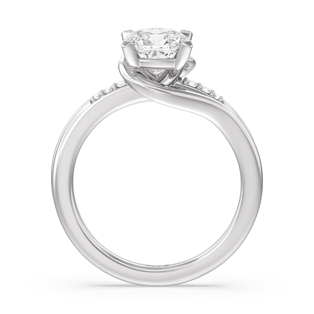 Cushion Cut Crossover Arm Studded Shank Engagement Ring with Lab Grown Diamond in 14KT Platinum view 2
