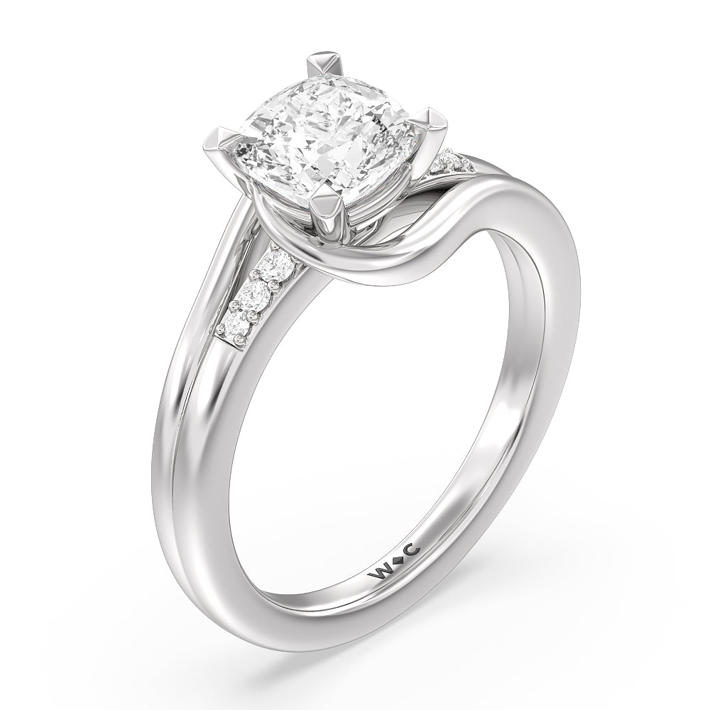 Cushion Cut Crossover Arm Studded Shank Engagement Ring with Lab Grown Diamond in 14KT Platinum view 3
