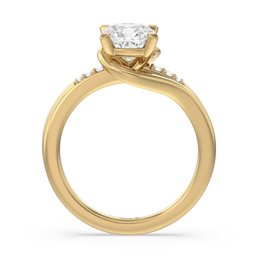 Cushion Cut Crossover Arm Studded Shank Engagement Ring with Lab Grown Diamond in 14KT Yellow Gold view 2
