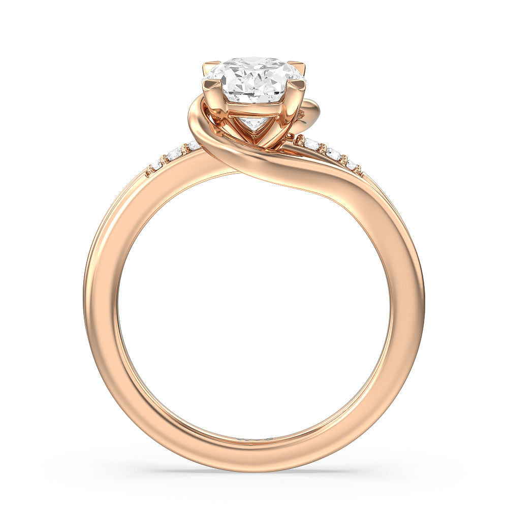 Oval Cut Crossover Arm Studded Shank Engagement Ring with Lab Grown Diamond in 14KT Rose Gold view 2
