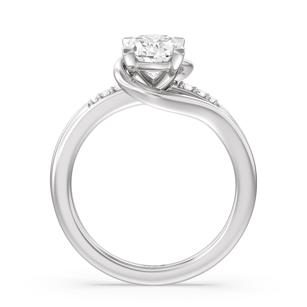 Oval Cut Crossover Arm Studded Shank Engagement Ring with Lab Grown Diamond in 14KT Platinum view 2
