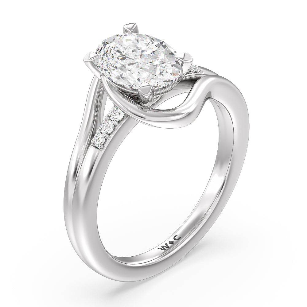 Oval Cut Crossover Arm Studded Shank Engagement Ring with Lab Grown Diamond in 14KT Platinum view 3
