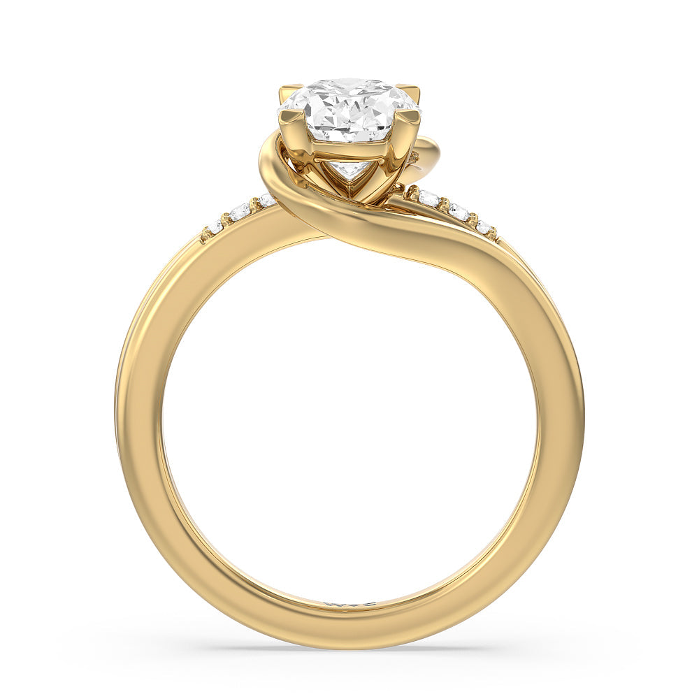 Oval Cut Crossover Arm Studded Shank Engagement Ring with Lab Grown Diamond in 14KT Yellow Gold view 2
