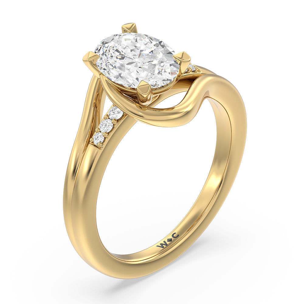Oval Cut Crossover Arm Studded Shank Engagement Ring with Lab Grown Diamond in 14KT Yellow Gold view 3
