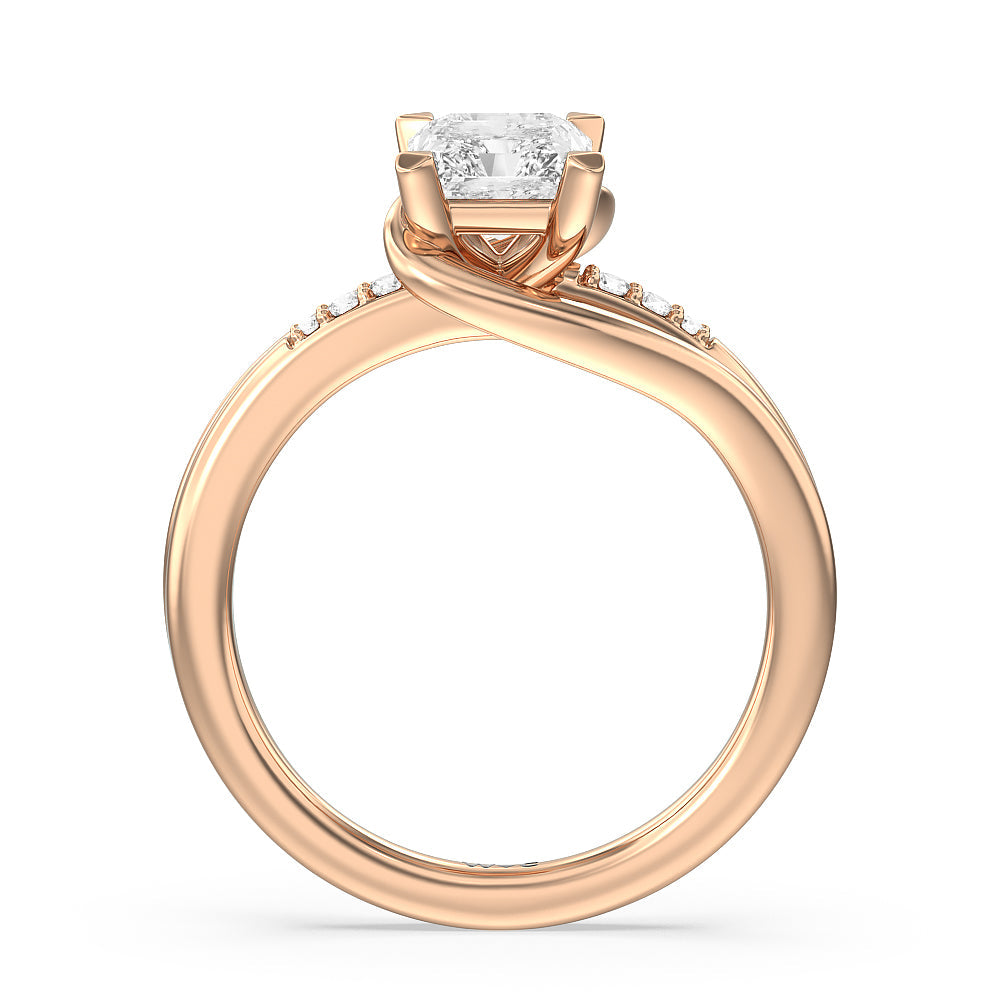 Radiant Cut Crossover Arm Studded Shank Engagement Ring with Lab Grown Diamond in 14KT Rose Gold view 2
