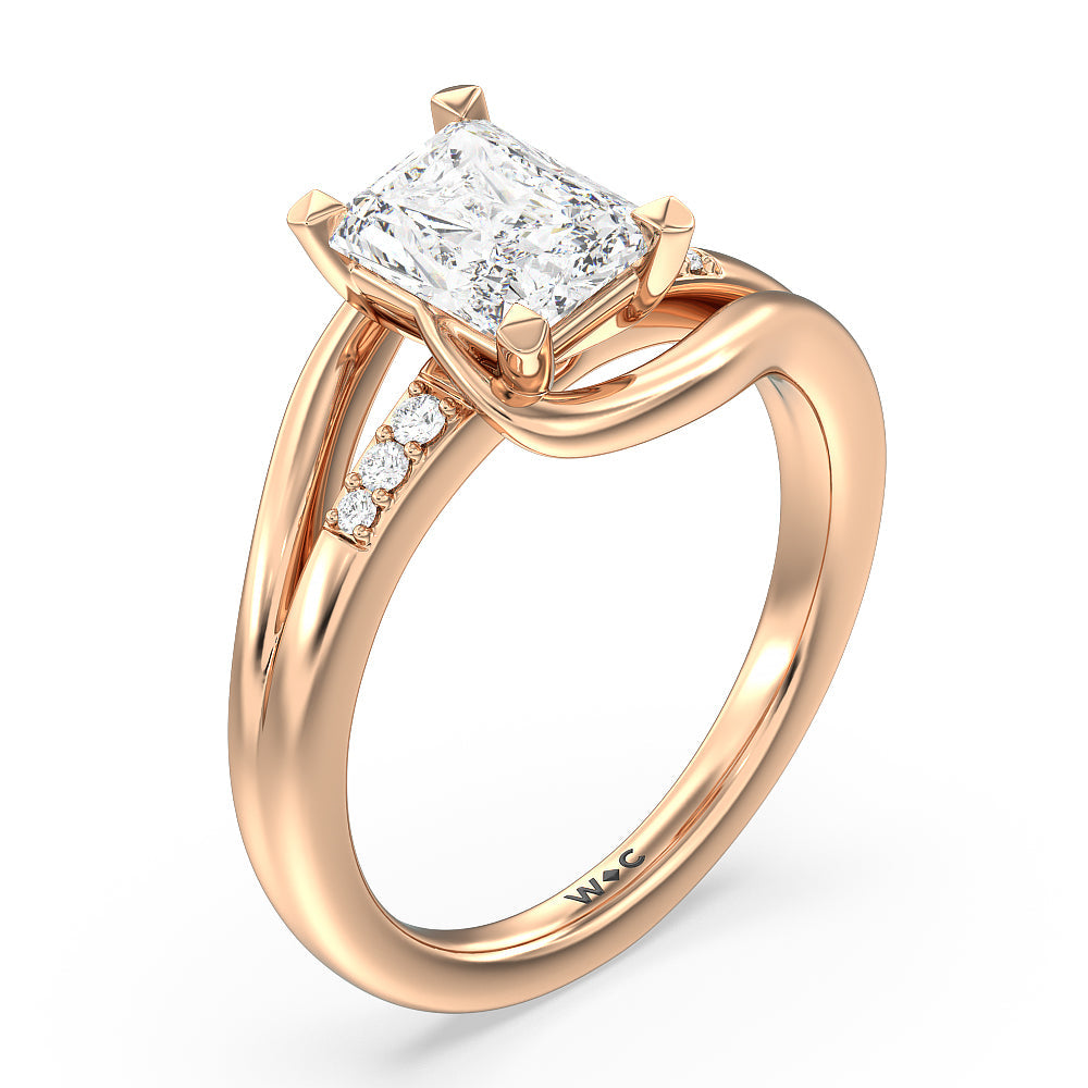 Radiant Cut Crossover Arm Studded Shank Engagement Ring with Lab Grown Diamond in 14KT Rose Gold view 3
