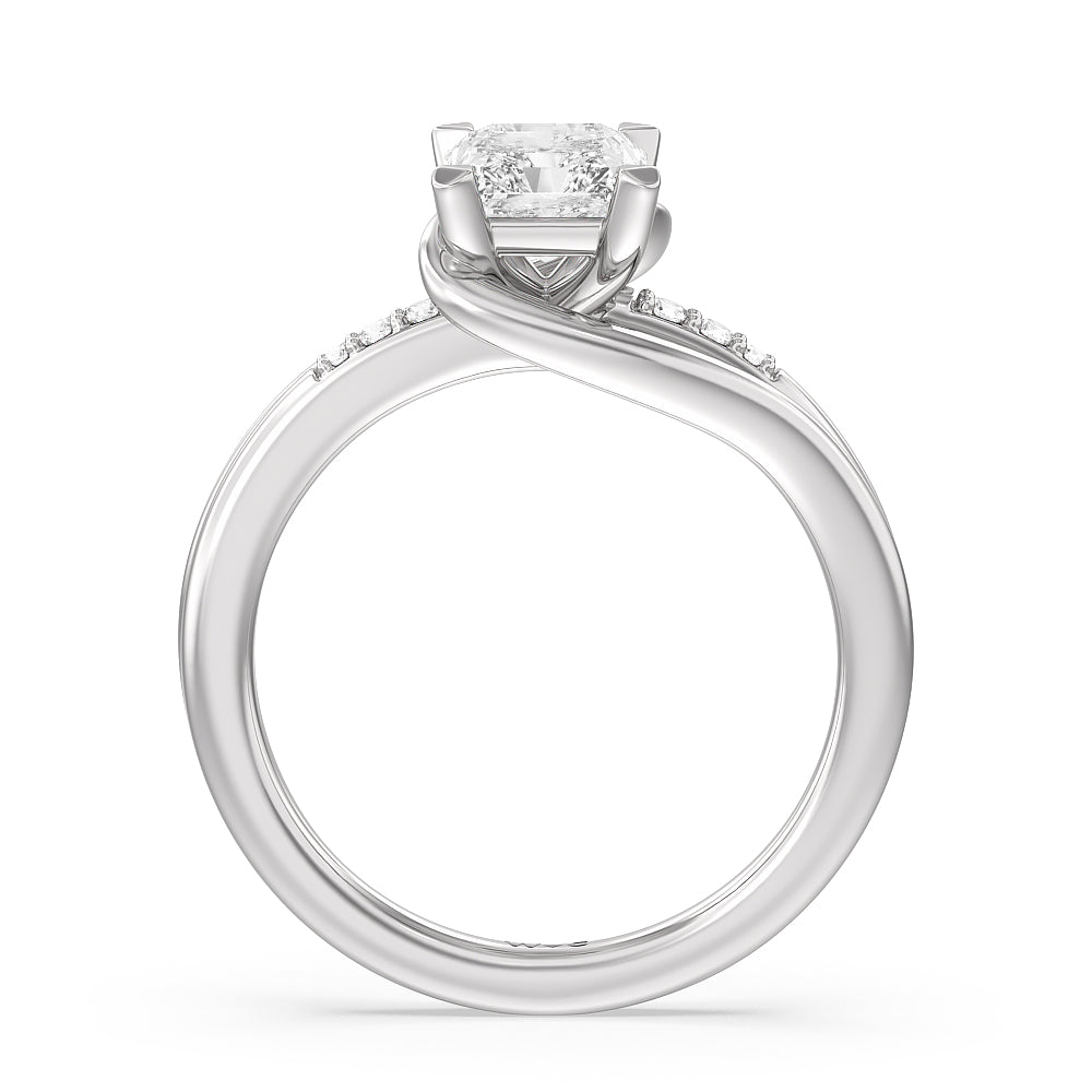 Radiant Cut Crossover Arm Studded Shank Engagement Ring with Lab Grown Diamond in 14KT Platinum view 2
