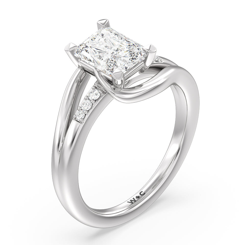 Radiant Cut Crossover Arm Studded Shank Engagement Ring with Lab Grown Diamond in 14KT Platinum view 3
