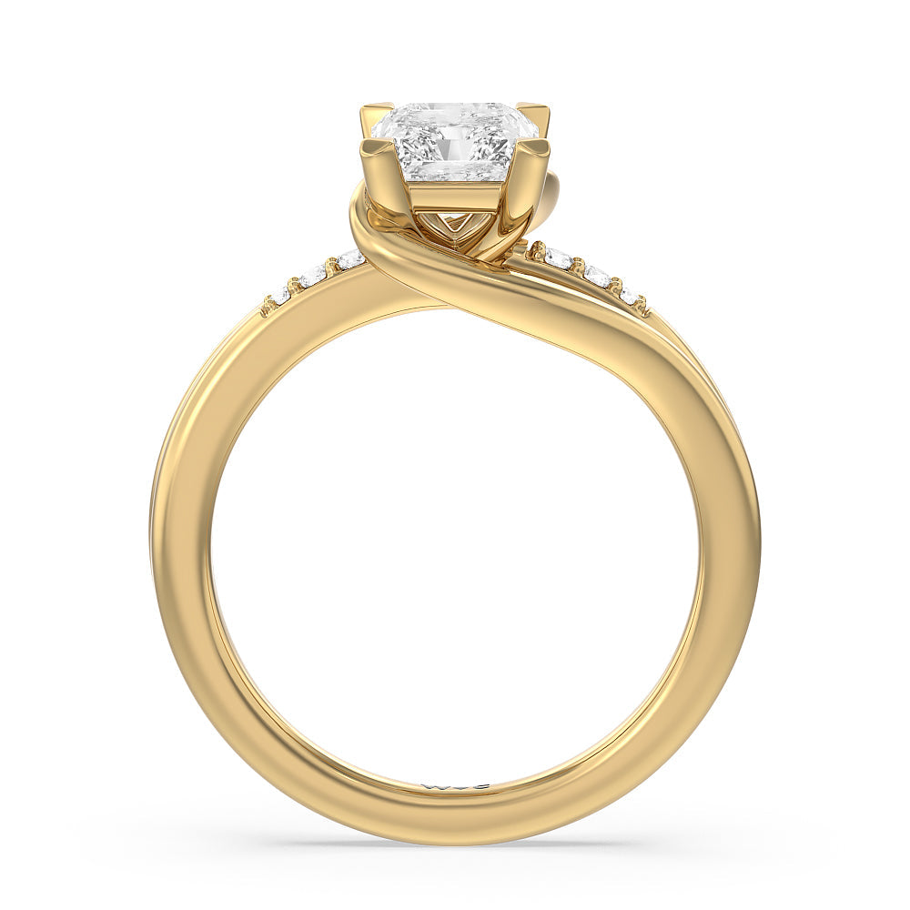 Radiant Cut Crossover Arm Studded Shank Engagement Ring with Lab Grown Diamond in 14KT Yellow Gold view 2

