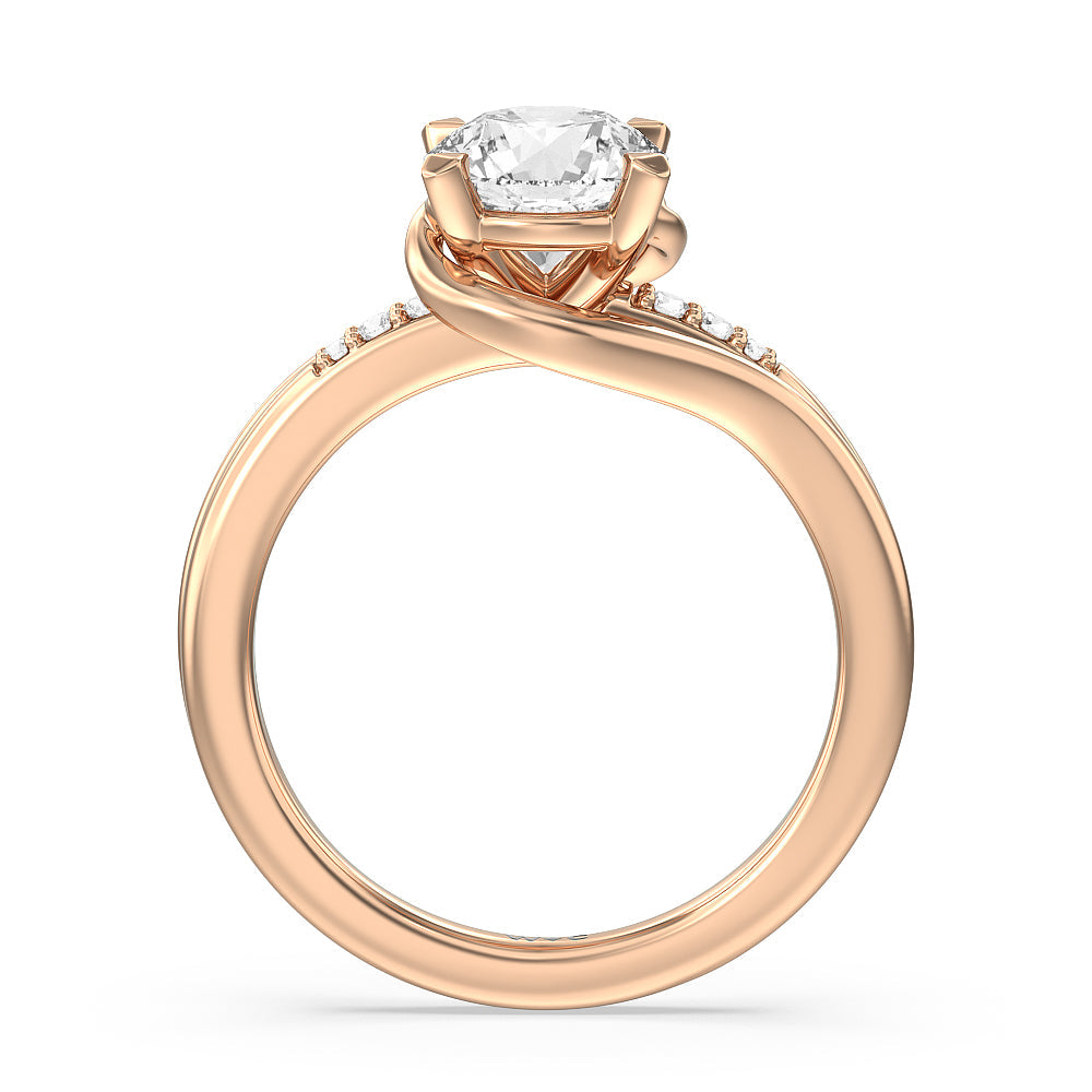 Round Cut Crossover Arm Studded Shank Engagement Ring with Lab Grown Diamond in 14KT Rose Gold view 2
