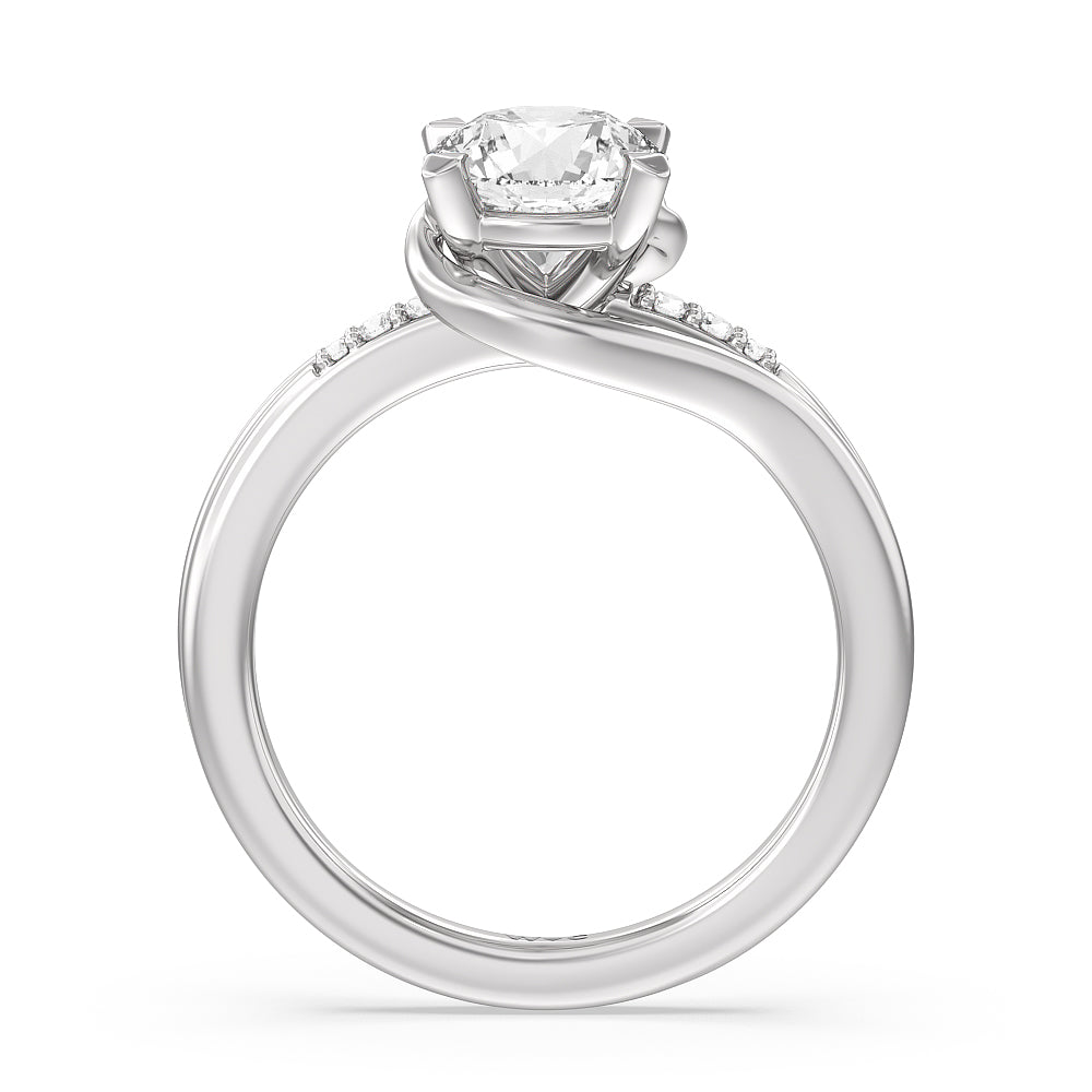 Round Cut Crossover Arm Studded Shank Engagement Ring with Lab Grown Diamond in 14KT Platinum view 2
