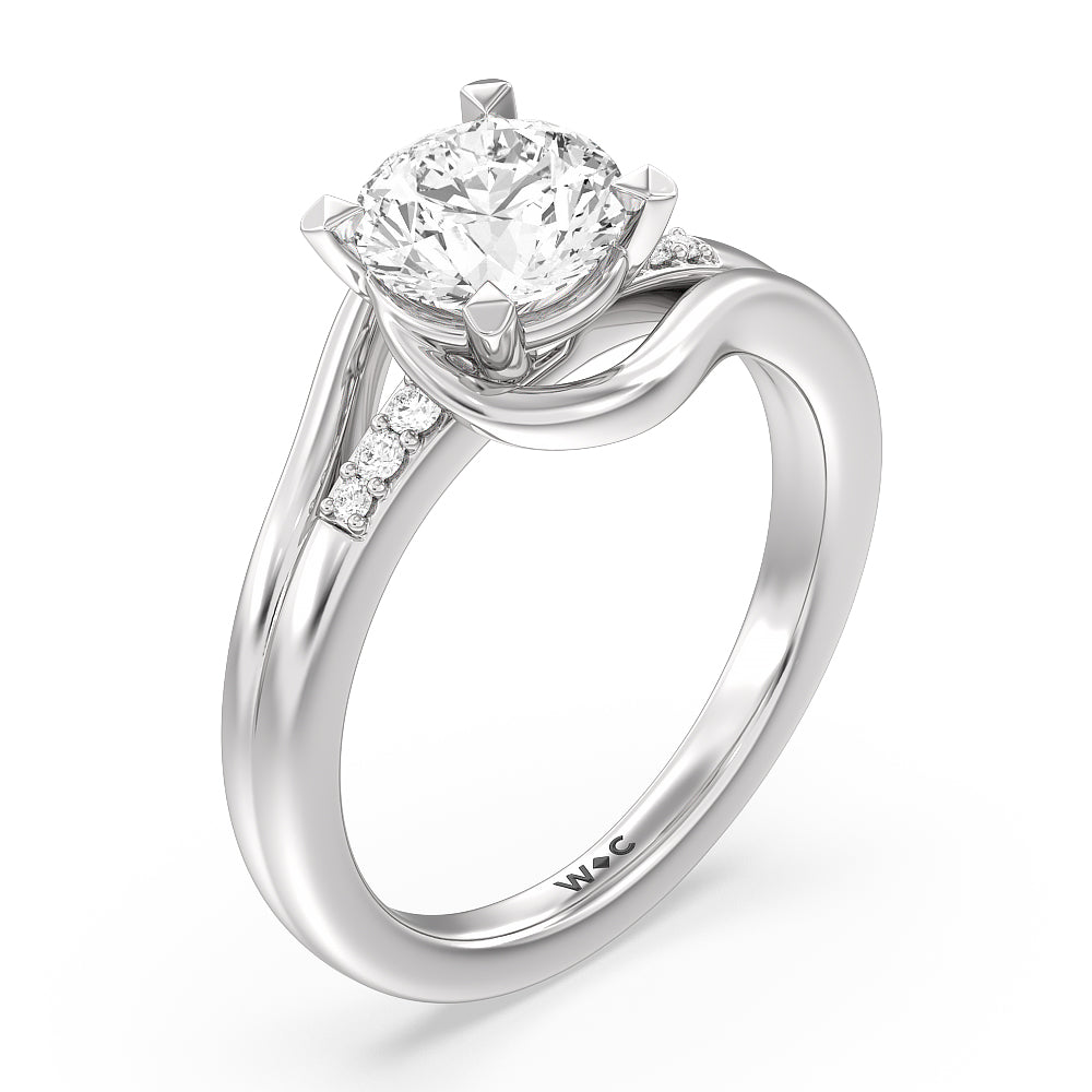 Round Cut Crossover Arm Studded Shank Engagement Ring with Lab Grown Diamond in 14KT Platinum view 3
