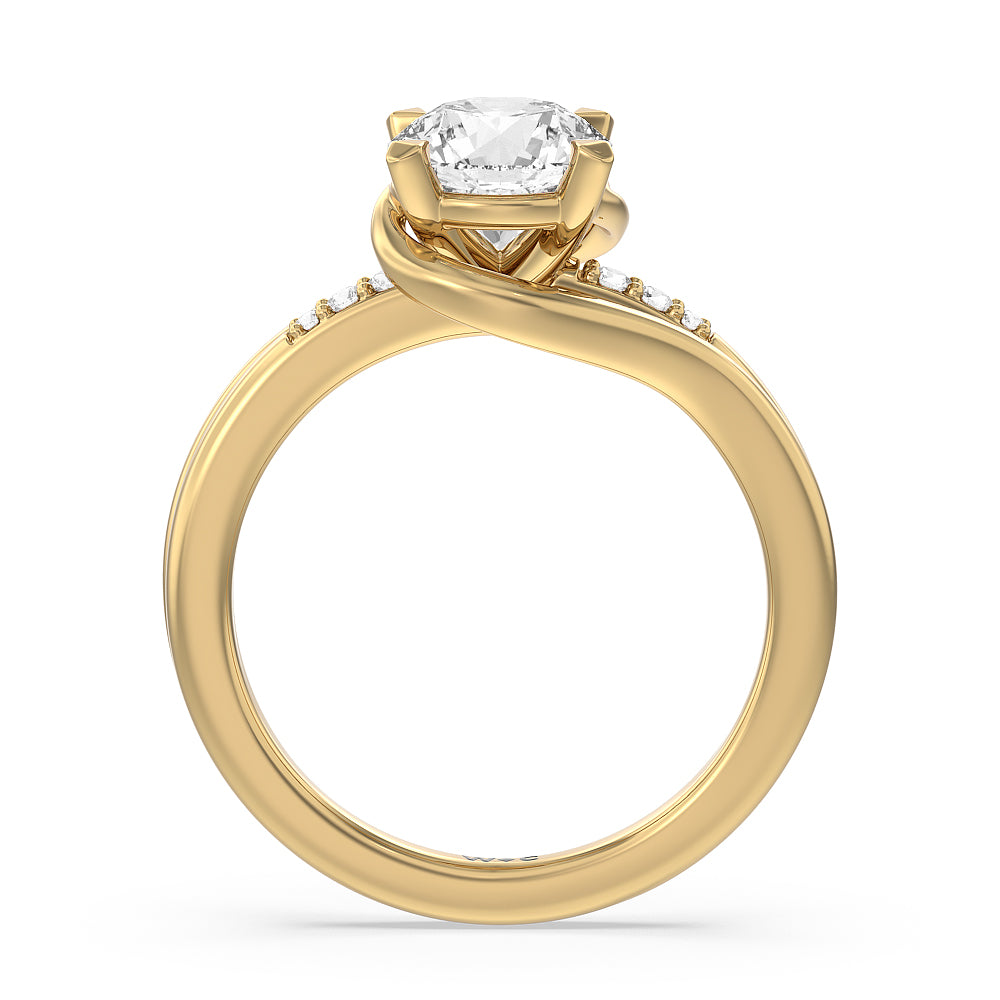 Round Cut Crossover Arm Studded Shank Engagement Ring with Lab Grown Diamond in 14KT Yellow Gold view 2
