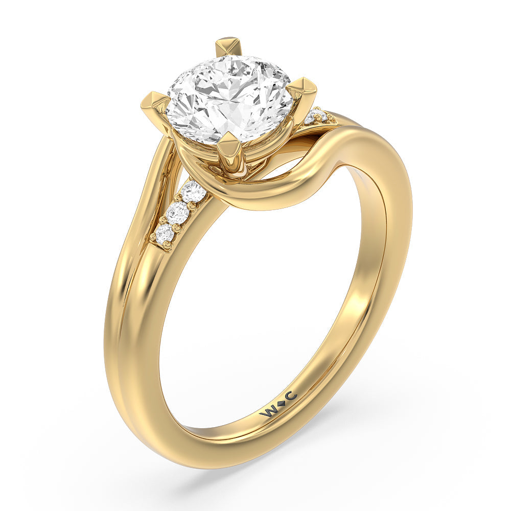 Round Cut Crossover Arm Studded Shank Engagement Ring with Lab Grown Diamond in 14KT Yellow Gold view 3
