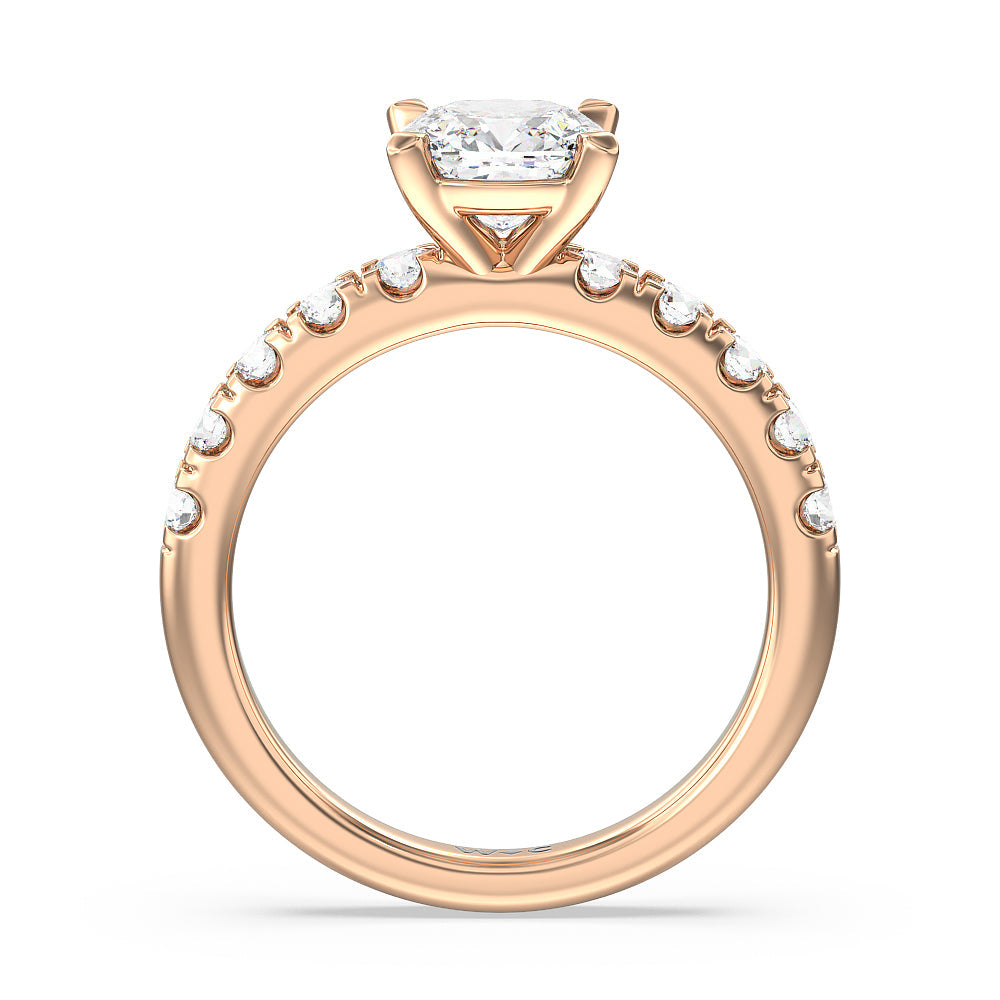 Cushion Cut Luxe Classic Broad Band Engagement Ring with Lab Grown Diamond in 14KT Rose Gold view 2
