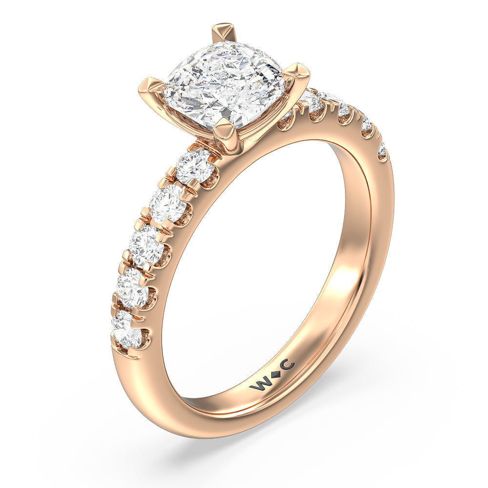 Cushion Cut Luxe Classic Broad Band Engagement Ring with Lab Grown Diamond in 14KT Rose Gold view 3
