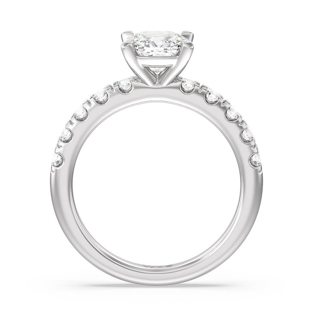 Cushion Cut Luxe Classic Broad Band Engagement Ring with Lab Grown Diamond in 14KT Platinum view 2
