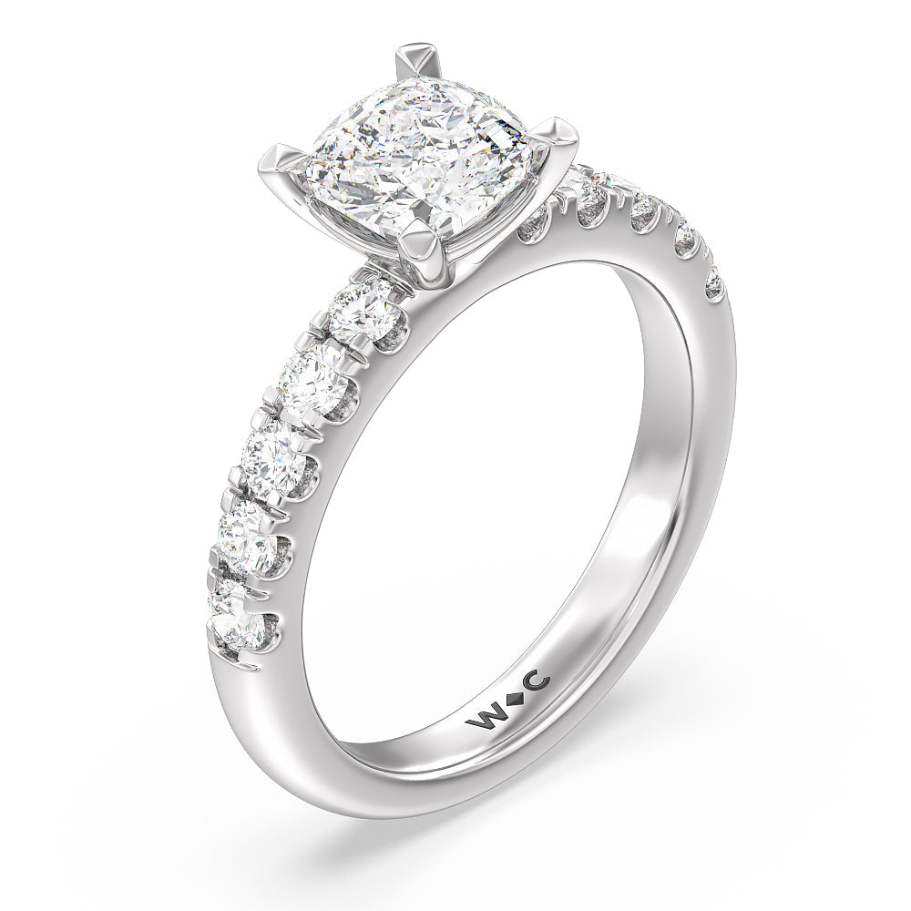Cushion Cut Luxe Classic Broad Band Engagement Ring with Lab Grown Diamond in 14KT Platinum view 3
