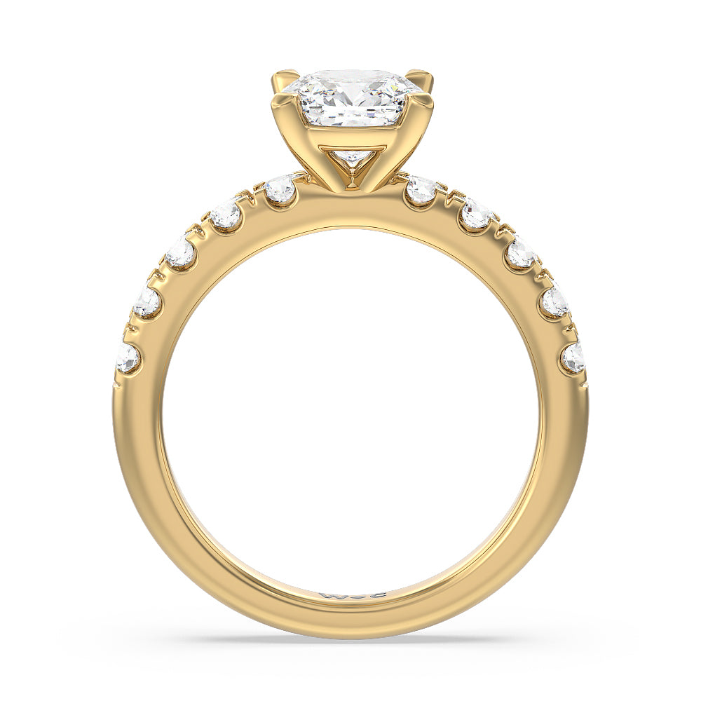 Cushion Cut Luxe Classic Broad Band Engagement Ring with Lab Grown Diamond in 14KT Yellow Gold view 2
