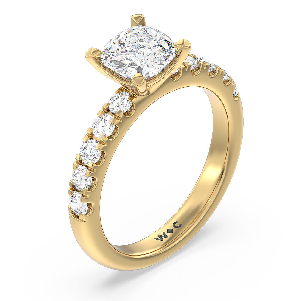 Cushion Cut Luxe Classic Broad Band Engagement Ring with Lab Grown Diamond in 14KT Yellow Gold view 3
