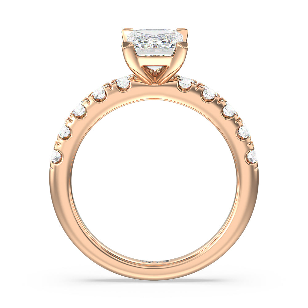 Emerald Cut Luxe Classic Broad Band Engagement Ring with Lab Grown Diamond in 14KT Rose Gold view 2

