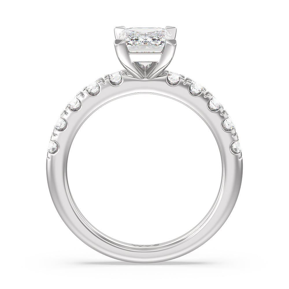 Emerald Cut Luxe Classic Broad Band Engagement Ring with Lab Grown Diamond in 14KT Platinum view 2
