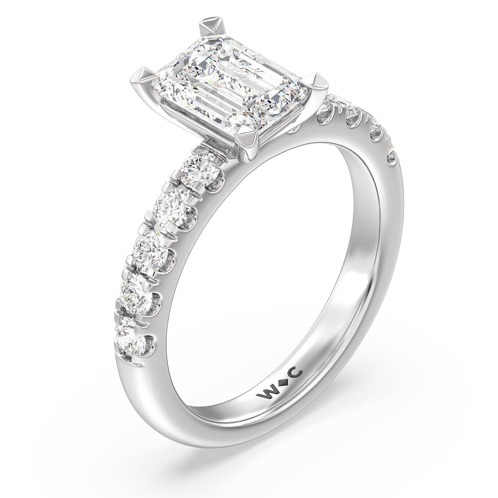 Emerald Cut Luxe Classic Broad Band Engagement Ring with Lab Grown Diamond in 14KT Platinum view 3
