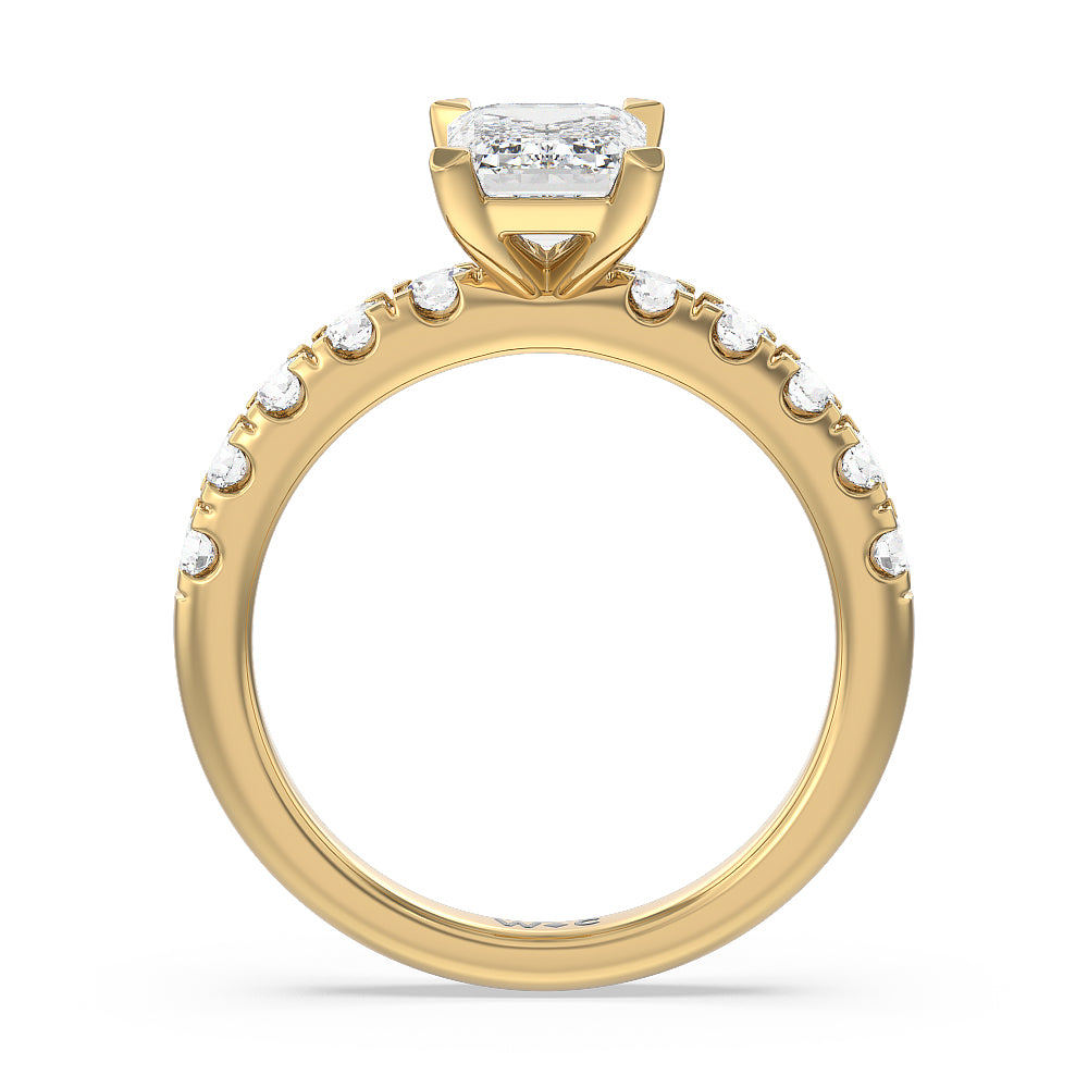 Emerald Cut Luxe Classic Broad Band Engagement Ring with Lab Grown Diamond in 14KT Yellow Gold view 2
