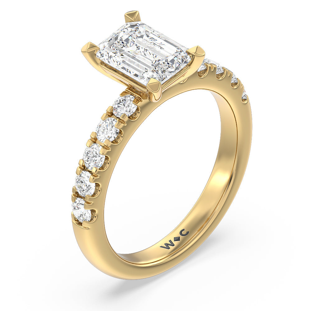Emerald Cut Luxe Classic Broad Band Engagement Ring with Lab Grown Diamond in 14KT Yellow Gold view 3
