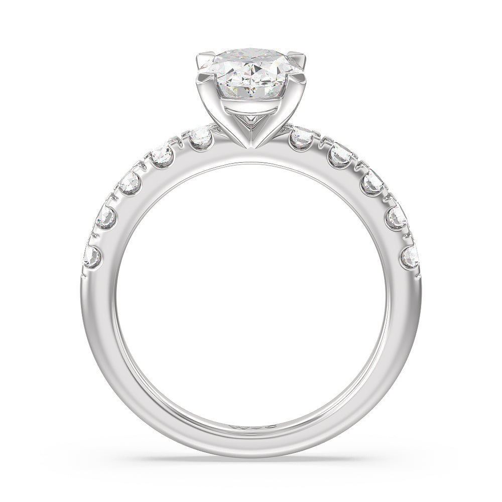 Oval Cut Luxe Classic Broad Band Engagement Ring with Lab Grown Diamond in 14KT Platinum view 2
