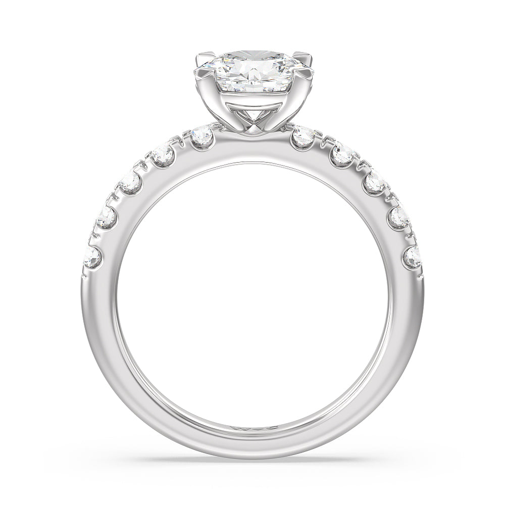 Round Cut Luxe Classic Broad Band Engagement Ring with Lab Grown Diamond in 14KT Platinum view 2
