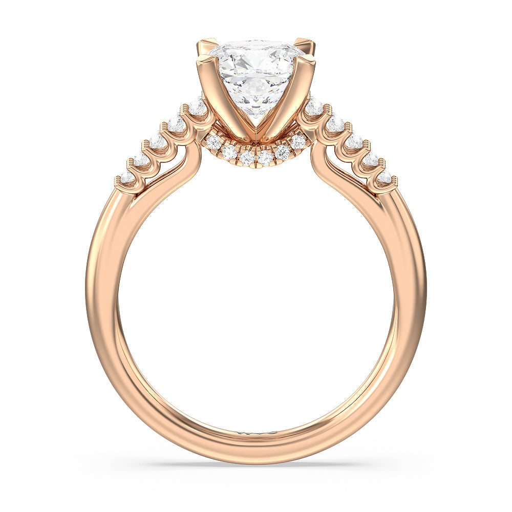 Cushion Cut Two Row Diamonds Bridge Accent Engagement Ring with Lab Grown Diamond in 14KT Rose Gold view 2
