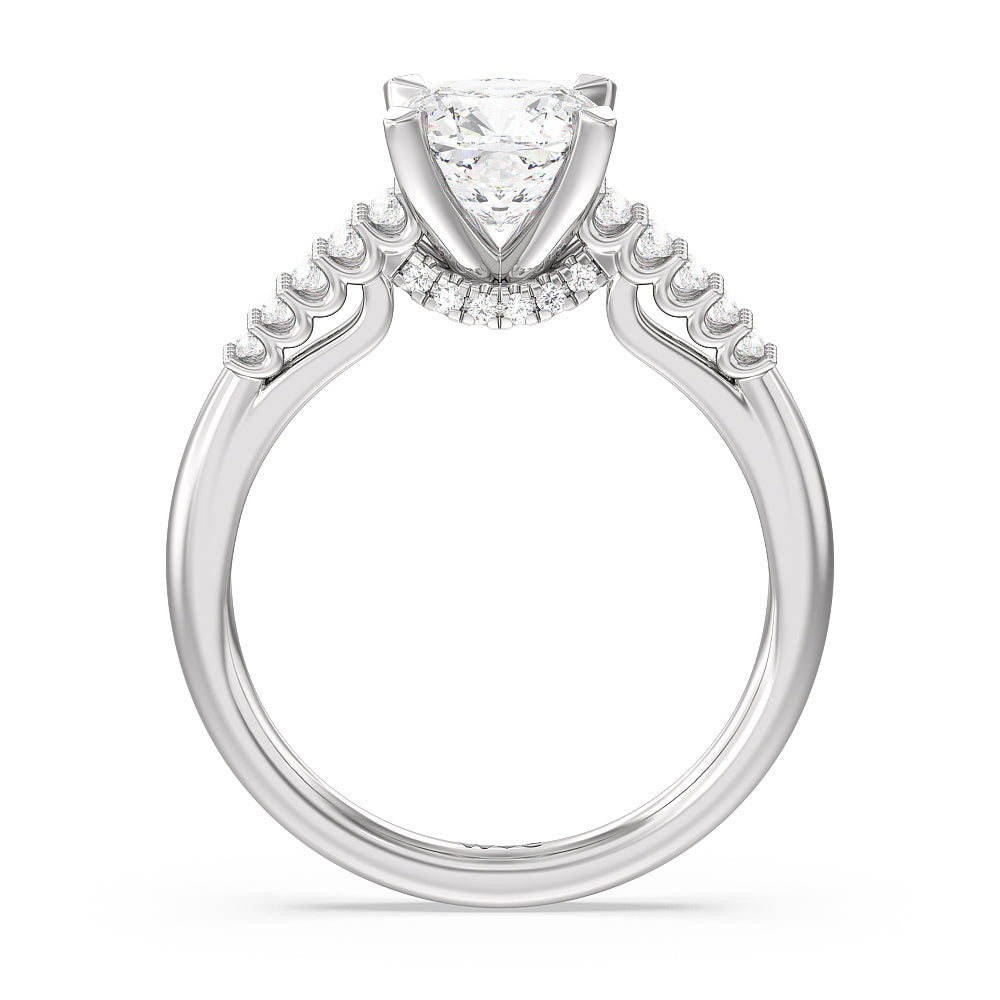 Cushion Cut Two Row Diamonds Bridge Accent Engagement Ring with Lab Grown Diamond in 14KT Platinum view 2
