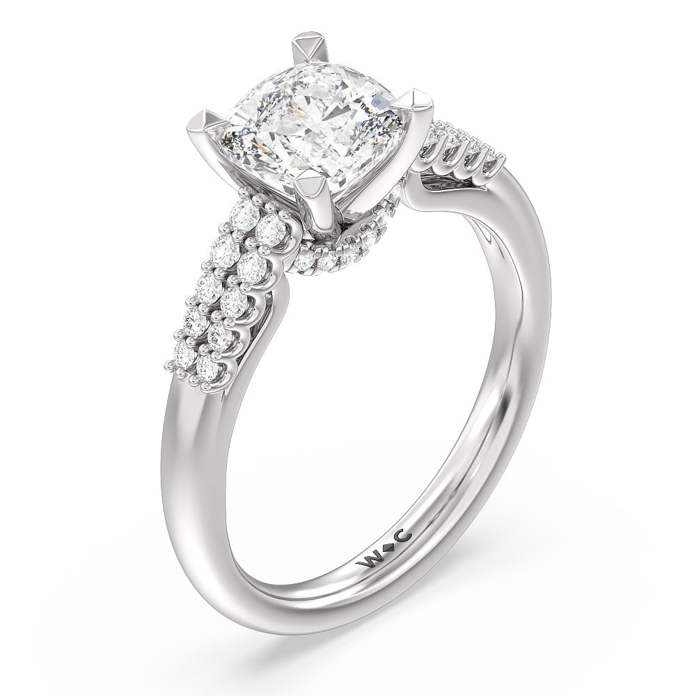 Cushion Cut Two Row Diamonds Bridge Accent Engagement Ring with Lab Grown Diamond in 14KT Platinum view 3
